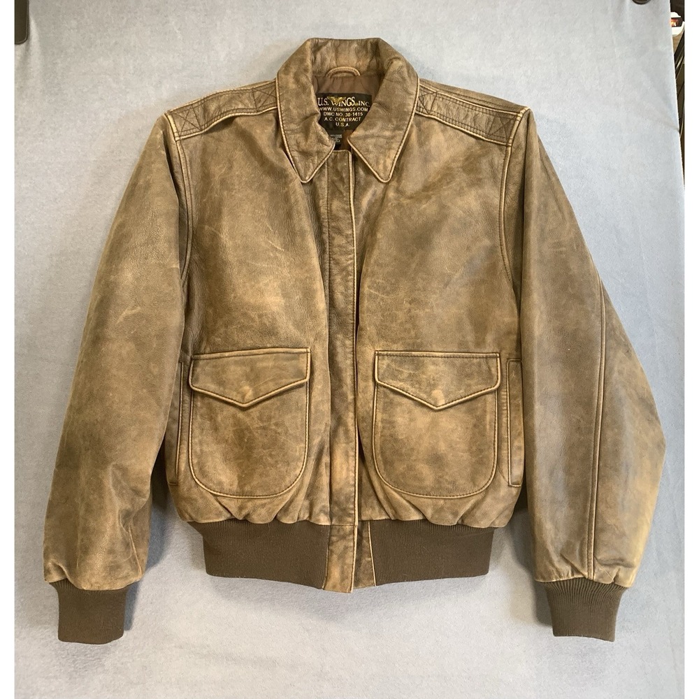 US Wings A-2 Leather Bomber Flight Jacket Men's L Medium USA A.C Contract